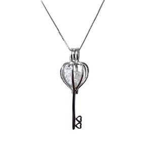 Sterling Silver Herkimer Diamond Quartz Crystal Antique Skeleton Key Necklace